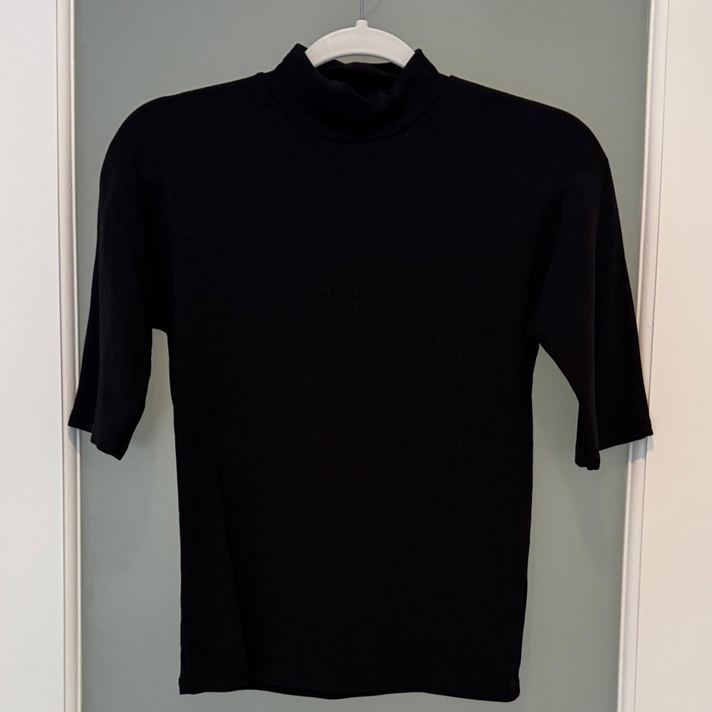 Zara Black Short Sleeve Mock Neck Top